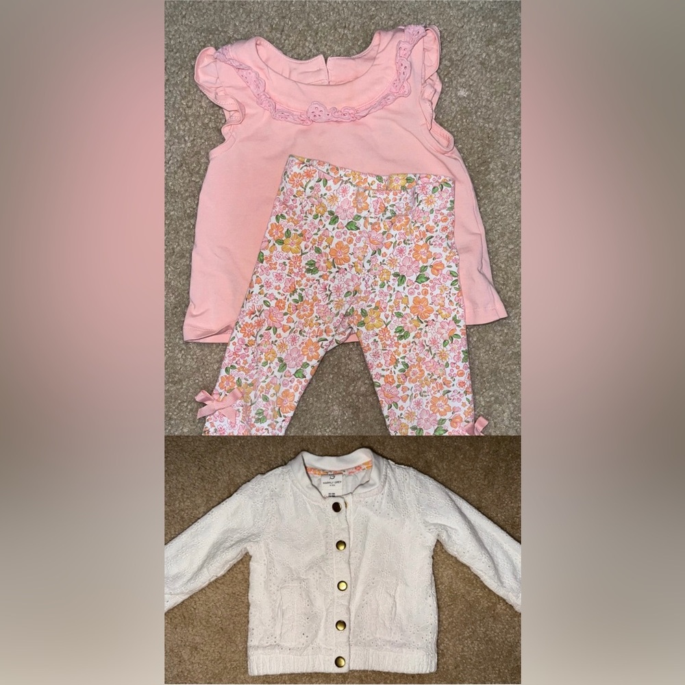 Happily Grey Baby Girl Sz 12M Pink & Floral 3pc Set